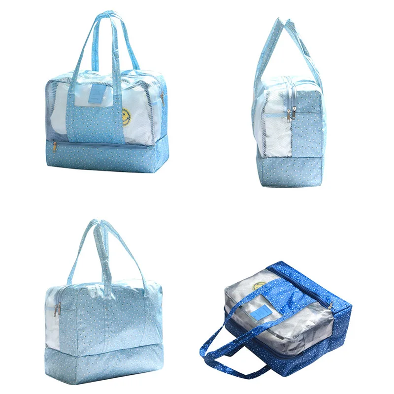 

Double Floor Large Handbag Transparent Beach Bag Portable Women Bag Dry And Wet Separation Hand Bags Travel Organizer Handbags