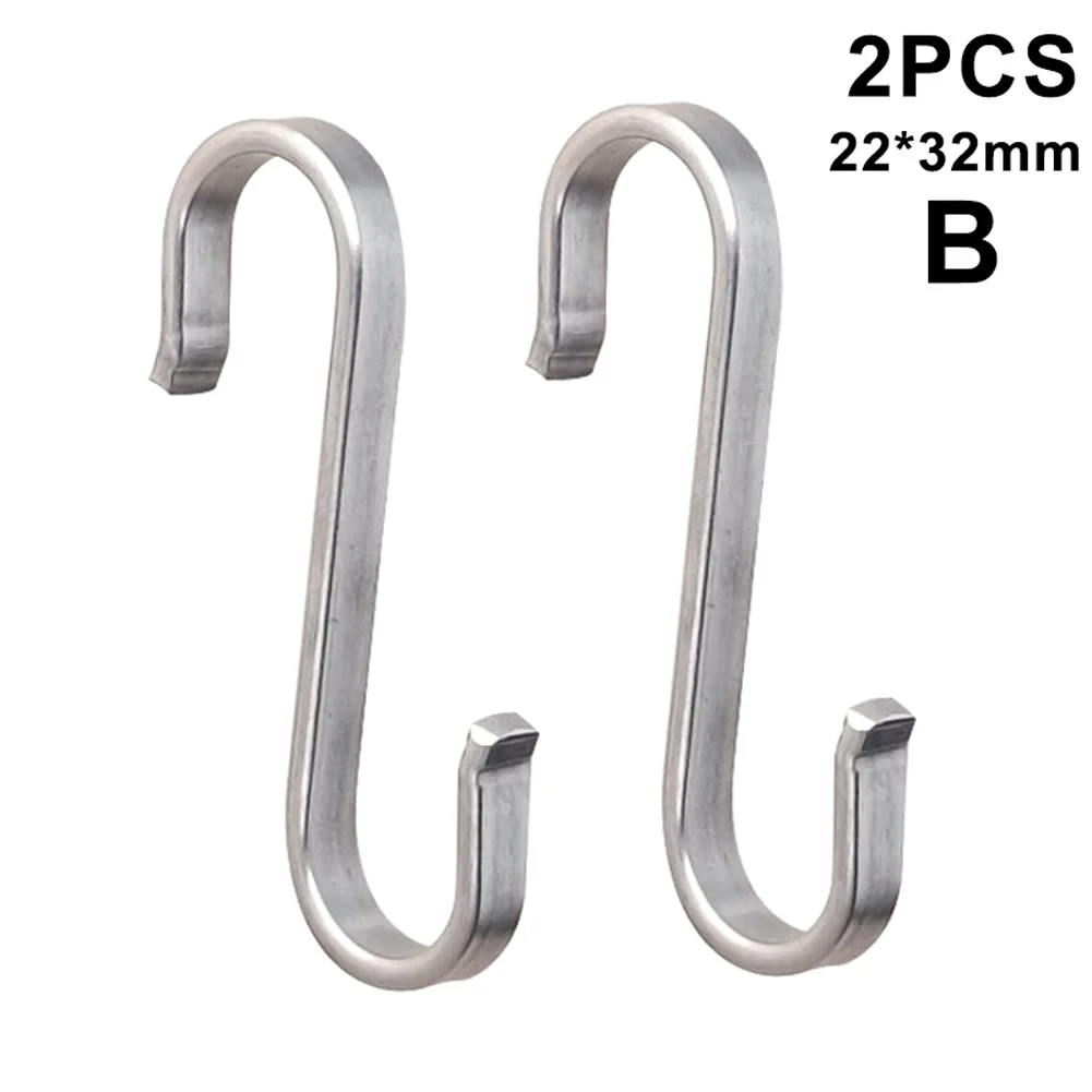 B 22x32mm Новые Горячие 2 шт. Нержавеющая Сталь S Крючки Висячие одежды Зонтик кухня вешалка для мелочей SMD66 - Цвет: B 22x32mm