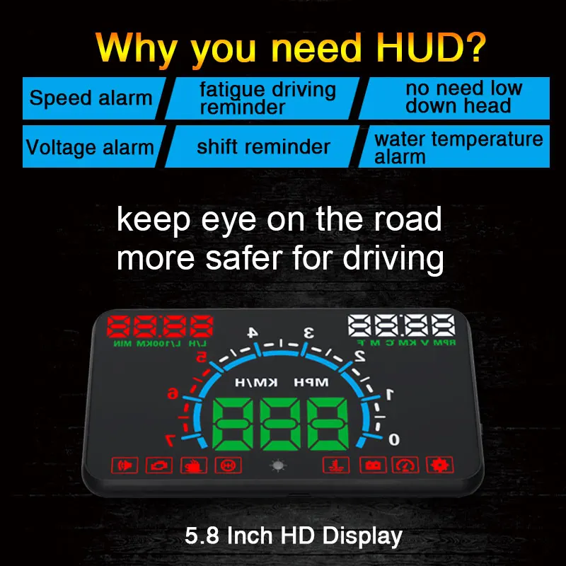 

5.8" Car HUB OBD2 Head Up Display Car Speed Projector Vehicle Windshield Speedo Projetor Navigation OBD Speedometer Hud E350