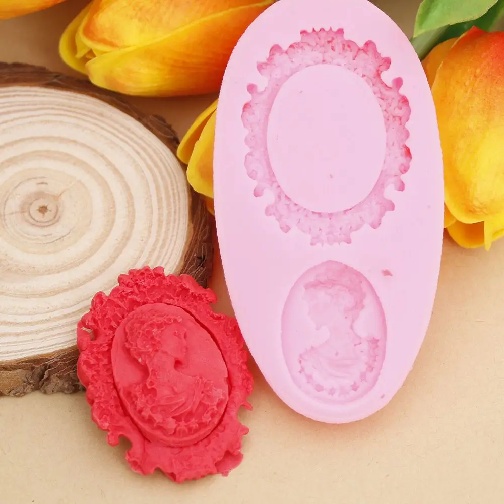 Овальная Камея и овальная рамка силиконовая форма для помадки миниатюрная