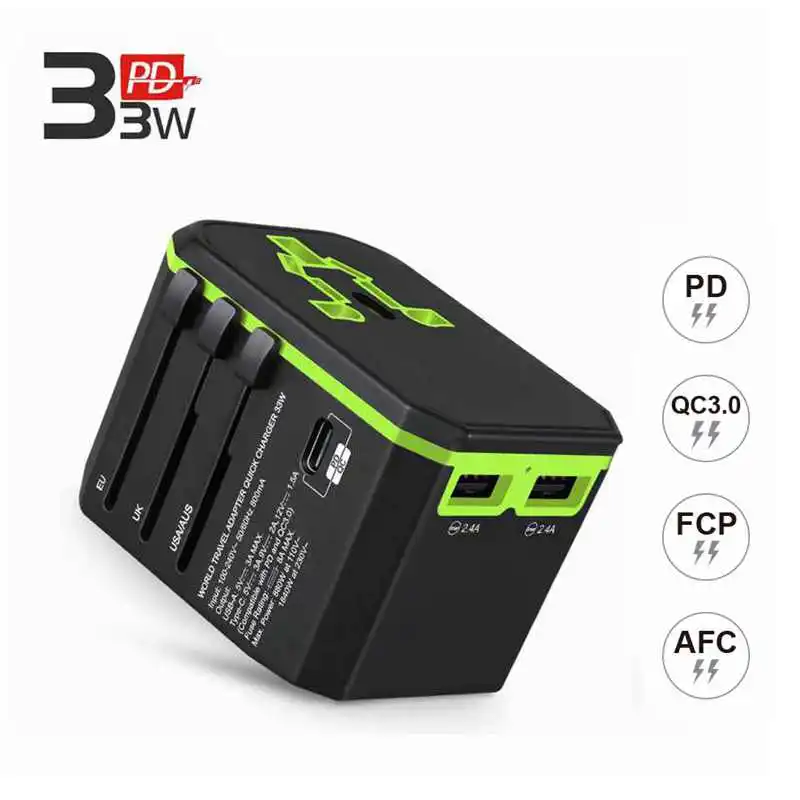 Универсальный дорожный адаптер 33 Вт двойной 2.4A USB питания с PD/QC 3 0 Быстрая Зарядка