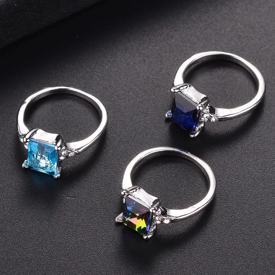 

Fashion Desgin Ring Big Square Sky Blue Multicolor Stone Rings For Women Jewelry Wedding Engagement Gift Luxury Inlaid Ring R84