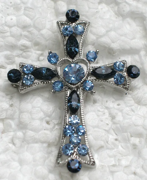 

Blue Rhinestone Cross Pin brooches Pendant C254 L