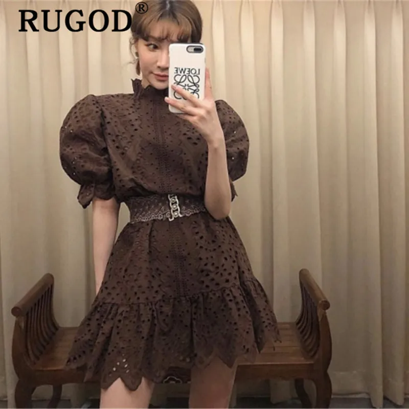 Женское кружевное платье RUGOD элегантное прямое с рукавами фонариками и оборками