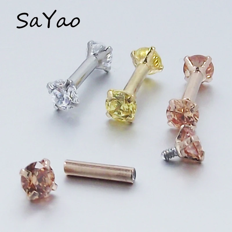 Серьги SaYao с внутренней резьбой ювелирные изделия Для Пирсинга Ушей кристаллами