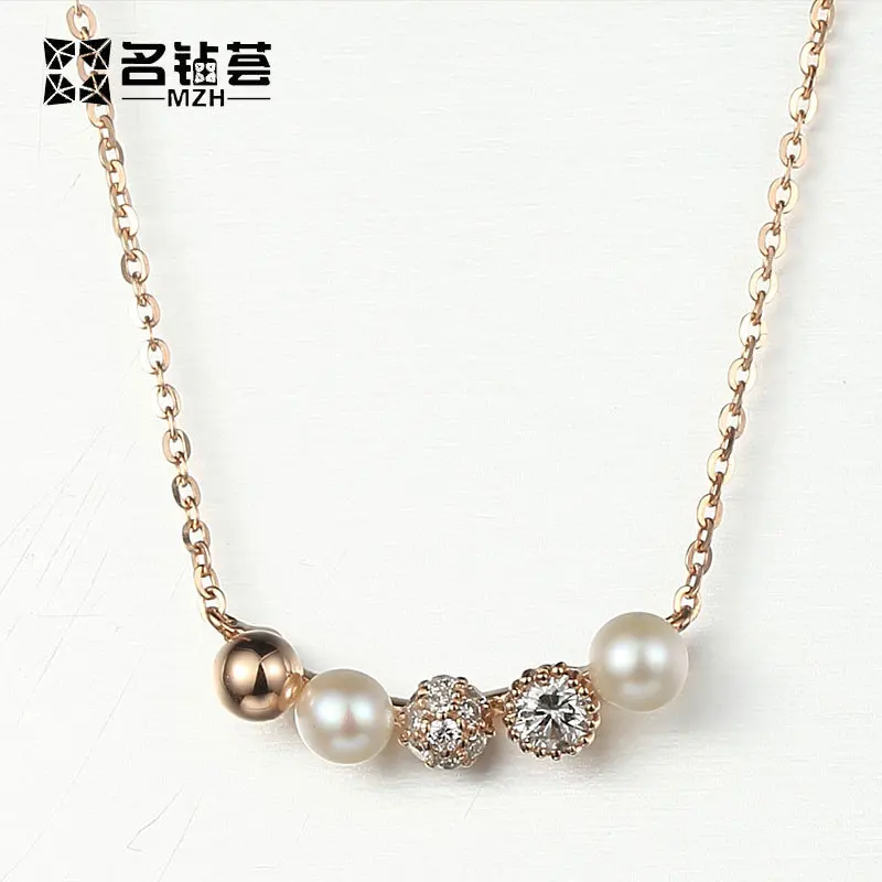 

MZH Fine Jewelry 18K Gold Cable Chain Pearl Diamond Necklace Women Ladies Vintage Anniversary Love Gift Wedding CASN01012KA-3