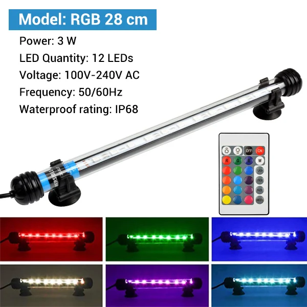 RGB 28cm NICREW 100 V-240 V Погружной светодиодный аквариумный светильник 5050 SMD светодиодный бар Водонепроницаемый светильник 18-48 см подводный аквариум Декор светодиодный светильник Инж - Цвет: RGB 28cm
