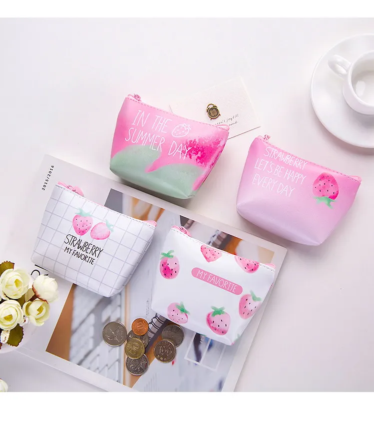 Милый мини-кошелек с клубничкой Цветная монета из искусственной кожи конфетами