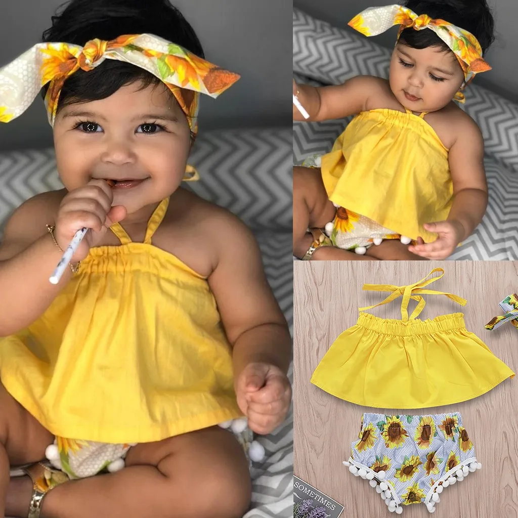 Топы на бретельках без рукавов для маленьких девочек + шорты с цветочным рисунком