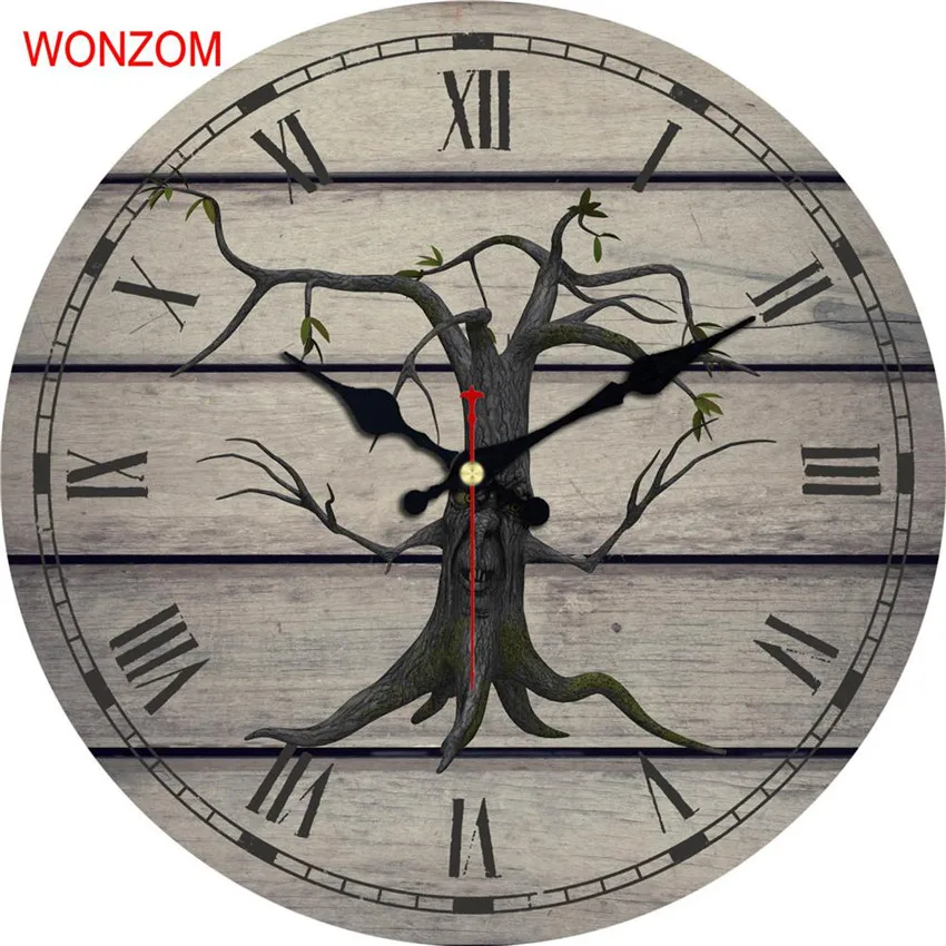 Современные большие настенные часы WONZOM с изображением дерева в руках бесшумные