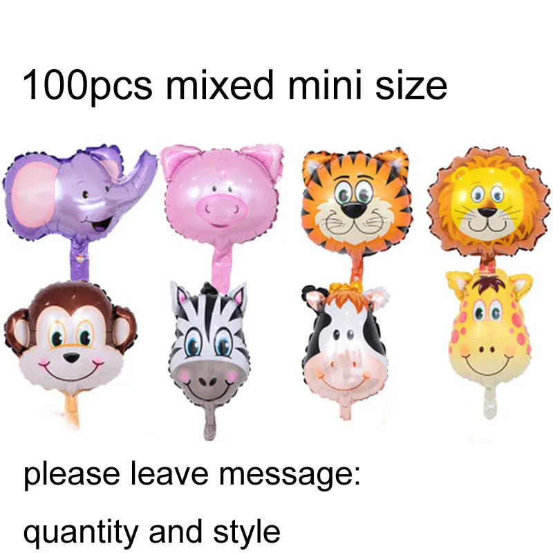 100pc mixed animal 100 шт. Мини Размер воздушный шар в форме животного материал из фольги голова животного Тигр Зебра Лев корова жираф слон гелиевые шары - Цвет: 100pc mixed animal