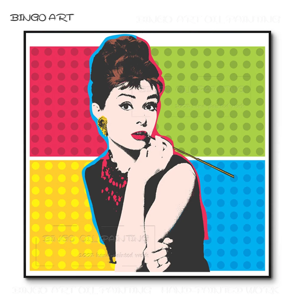 

Hand-painted High Quality Modern Fine Art Figure Audrey Hepburn Oil Painting Handmade Pop Art Audrey Hepburn Portrait Painting