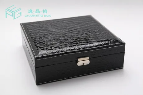 black Juelee крокодиловый узор кожаная шкатулка модная двойная шкатулка для ювелирных изделий с зеркалом двухслойная коробка для хранения - Цвет: black