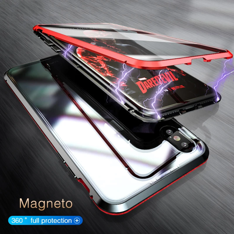 Двухсторонний стеклянный металлический магнитный чехол для iPhone XS MAX X XR 7 8 Plus