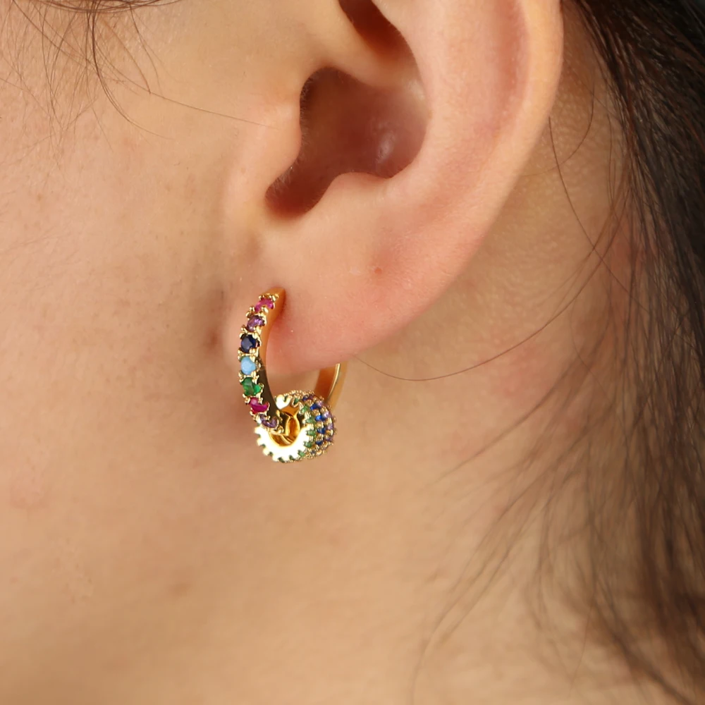 Геометрические круглые маленькие радужные серьги-кольца 3 Мини Зеленая синяя