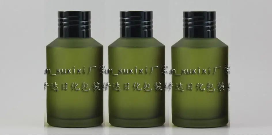 125ml green frosted Glass bottle With black aluminum screw cap and reducer.for Essential Oil/liquid cream/lotion,glass Container