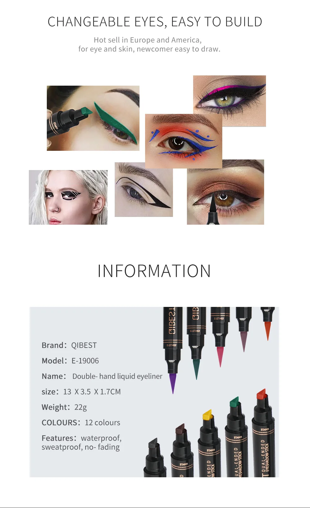 QIBEST цветная подводка для глаз с двойной головкой и штамп ручка быстросохнущая