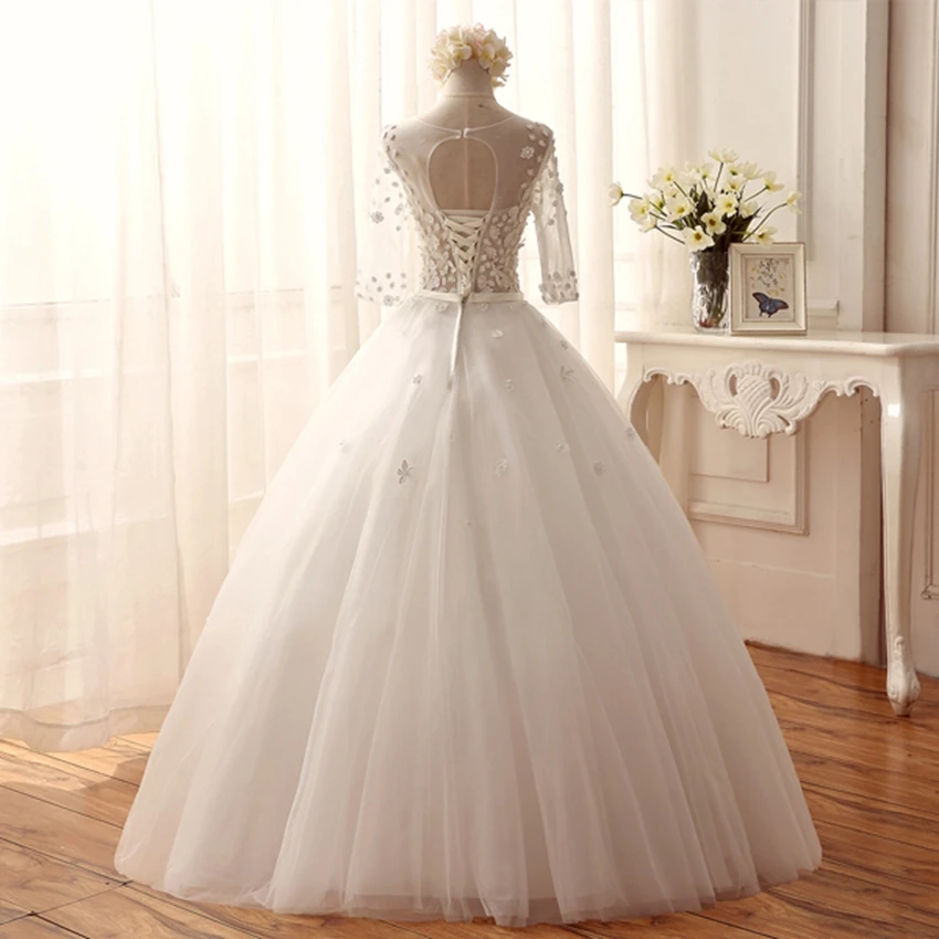 Реальное фото Vestido De Noiva Половина рукава 2018 Свадебные платья с цветочной