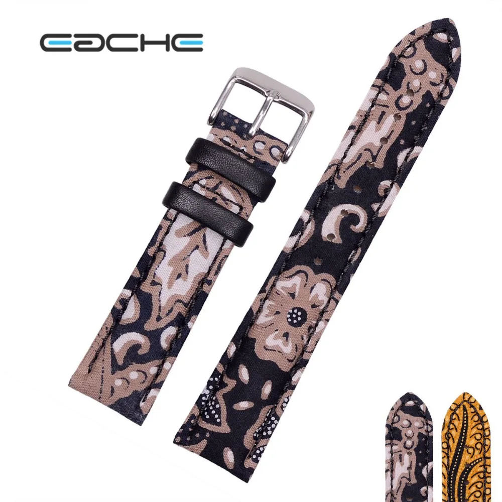 

EACHE New Arrive Genuine Leather Cloth Watch Band Black Yellow Color 18mm 20mm Watch Bracelet Leather Watch Band