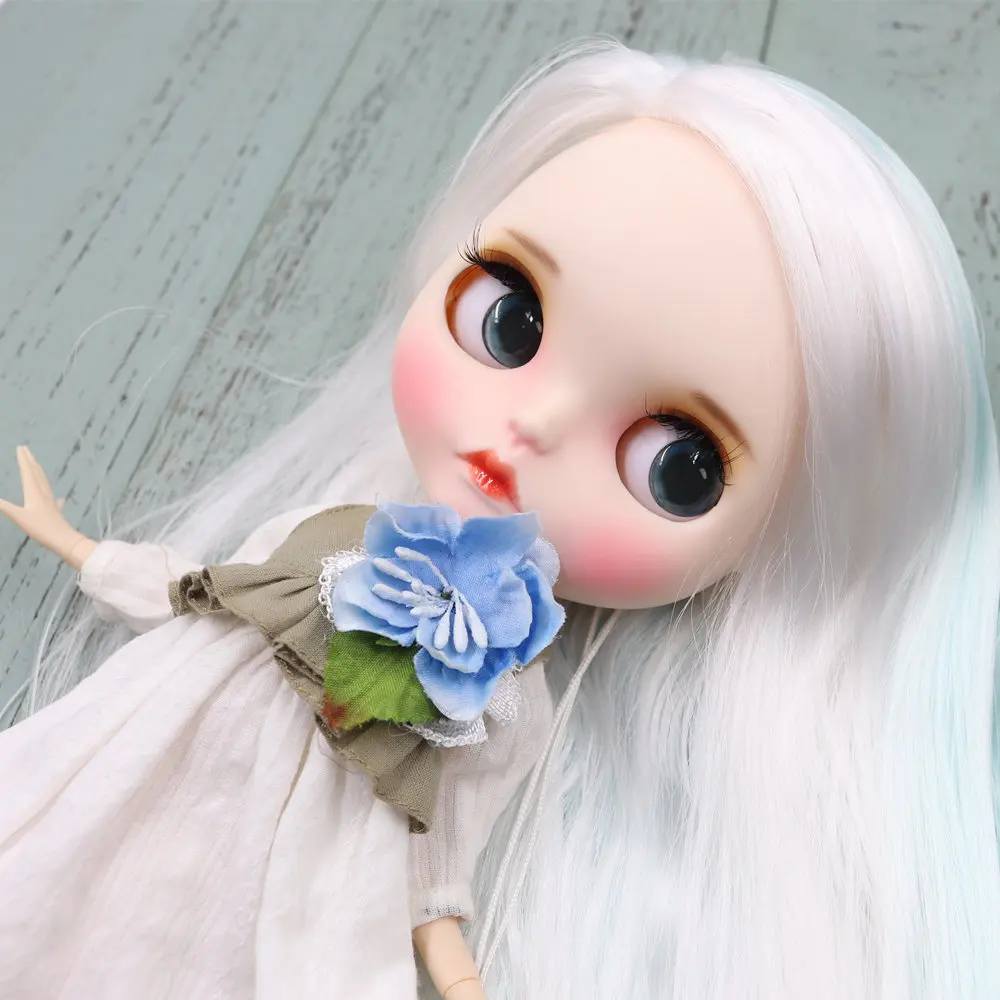 Кукла Blyth ICY DBS для серии № BL6909/136 детская голубая белая волосы цвет резных губ под