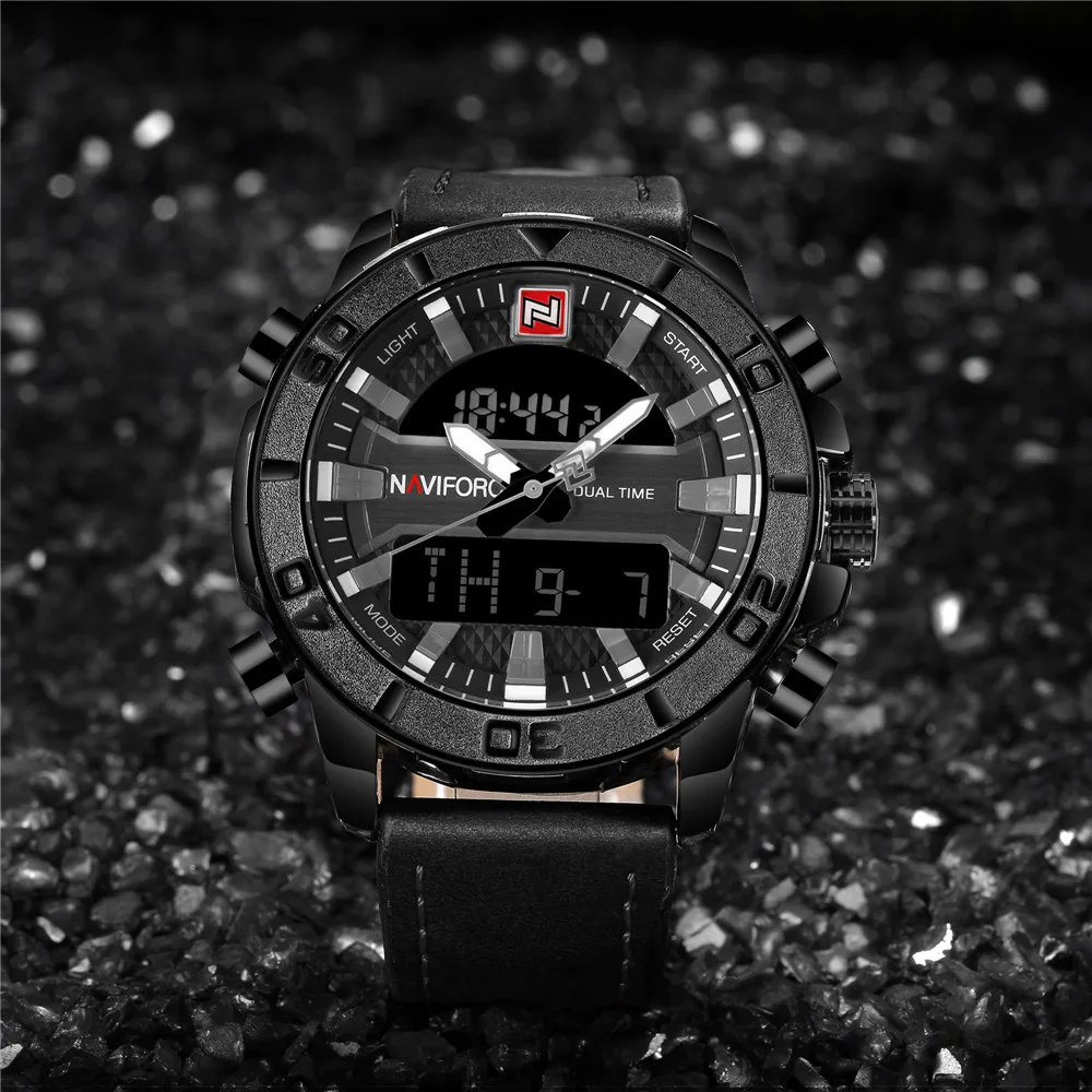 Naviforce модные Повседневное кожа Для Мужчин Кварцевые аналоговые наручные
