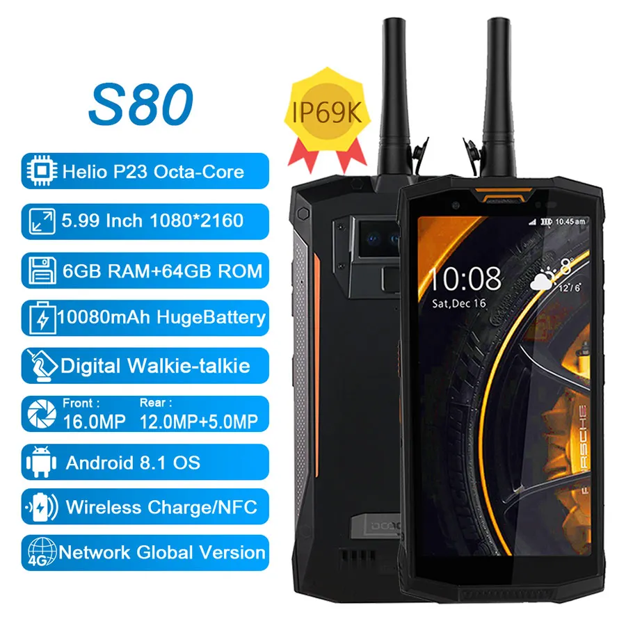 DOOGEE S80 IP68/IP69K мобильный телефон рация беспроводной зарядки NFC 10080 мАч 12V2A 5 99 FHD Helio P23