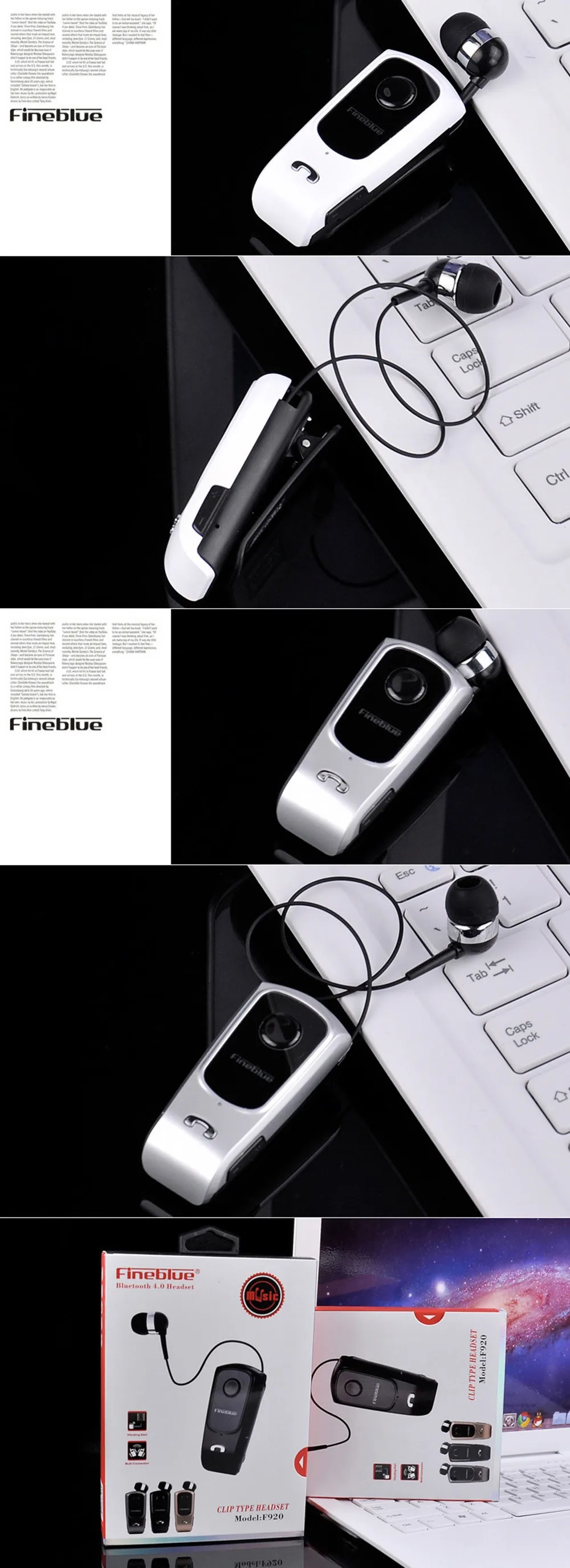 Наушники FINEBLUE F920, беспроводные, Bluetooth 4,0, наушники с звонками, вибрацией, напоминают об износе, с зажимом, свободные руки, для вождения, обновление F960
