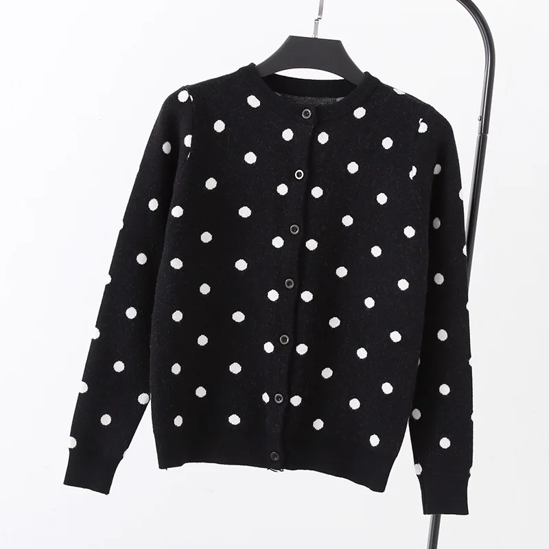 black ONLYSVTER толстые Polkdot Для женщин Весенний кардиган; вязаный свитер пальто Однобортный верхняя одежда женский кардиган - Цвет: black