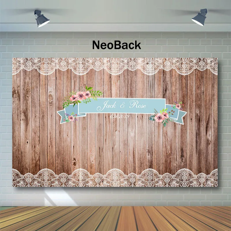 Фон для свадебной фотосъемки NeoBack деревянный белый кружевной фон с именем на
