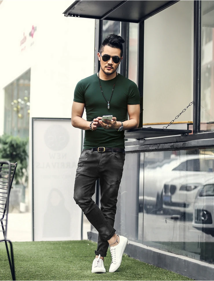 Модные Винтаж Для мужчин s Рваные джинсы Штаны Slim Fit Проблемные хип-хоп Denim Штаны Новая весна черный цвет, для мужчин стрейч джинсы Штаны K597