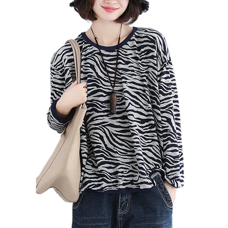 Уличная одежда свободный Зимний пуловер с принтом зебры женские свитера 2018 топы