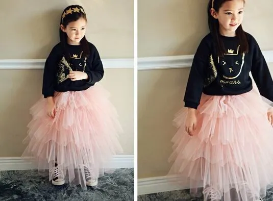 Летняя юбка пачка в Корейском стиле для девочек балерины 5 слоев пышных детских