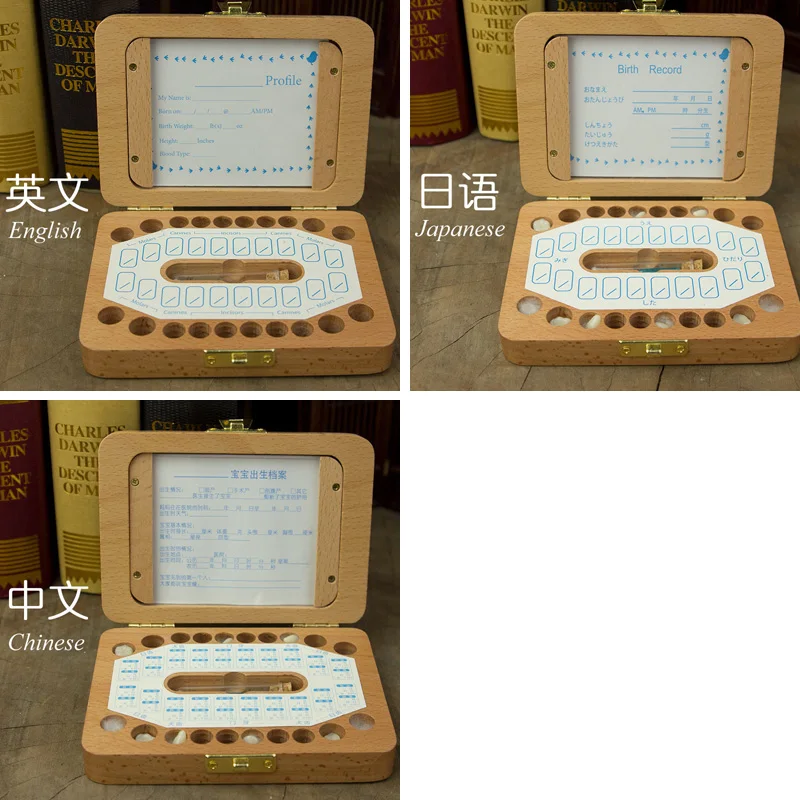 Photo Frame Baby Tooth Box Organizer Wood Kids Teeth Storage Box Save Lanugo Collect First Tooth for Boy Girl Announcement Gift