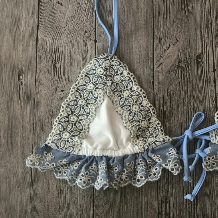 Сексуальные печатные бикини кружева печати Bandeau Бразильский Холтер Купальник с