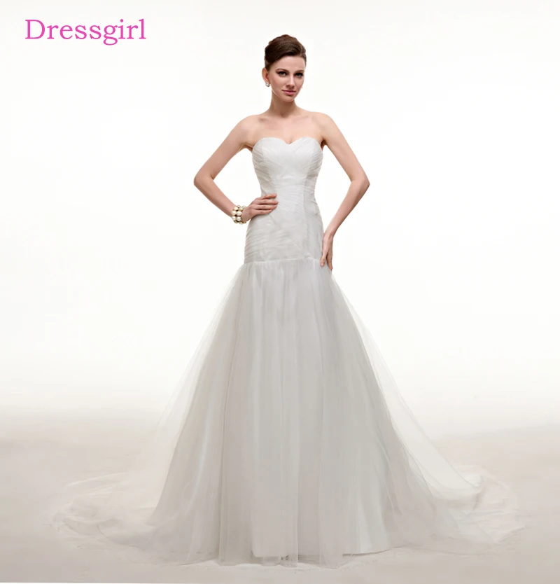 

Plus Size Vestido De Noiva Wedding Dresses Mermaid Sweetheart Tulle Pleated Boho Cheap Wedding Gown Bridal Dresses