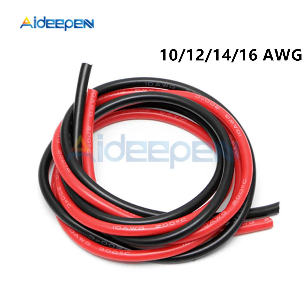 

Aideepen 2 шт./лот Гибкие медные провода 10/12/14/16 AWG красный+черный