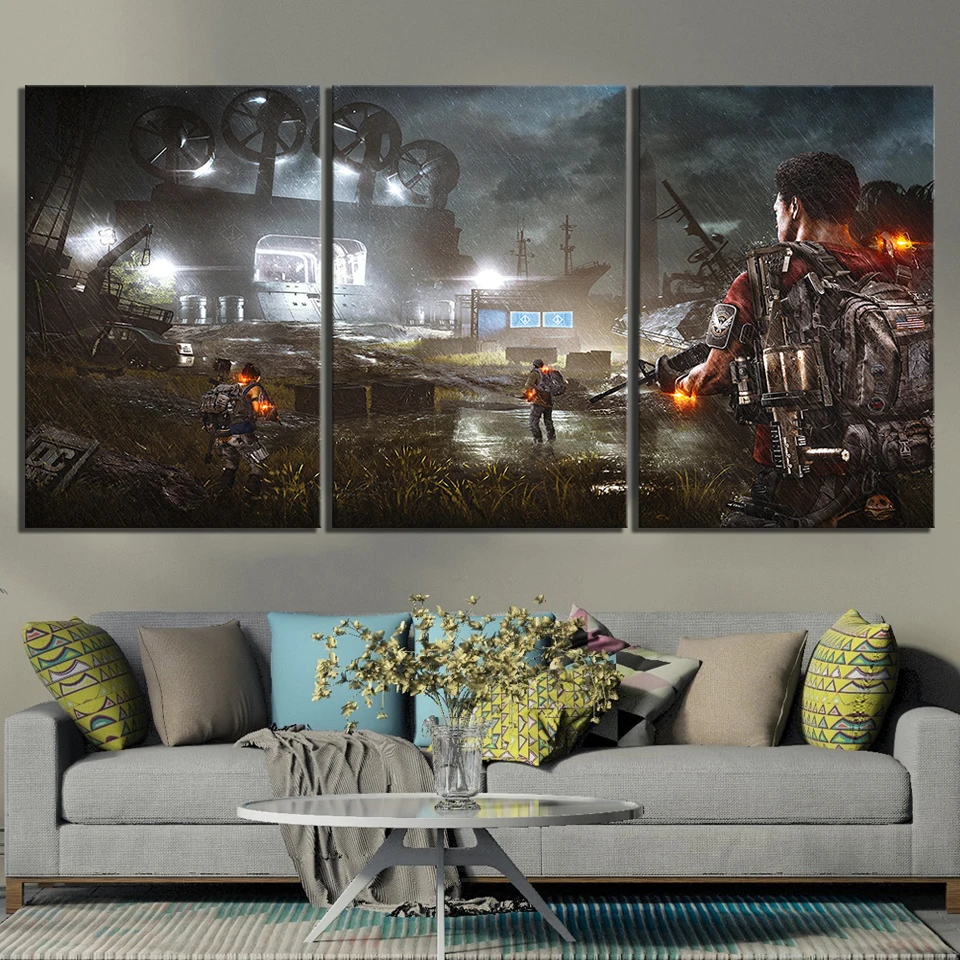 Картина из 3 частей HD плакат с изображением игровой сцены Tom Clancy's The Division 2