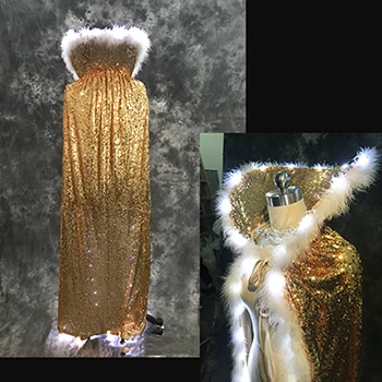 Gold belt feather Да, Светодиодный светящийся плащ с блестками, плащ для красоты, театрализованного представления на сцене, модель чемпиона, королева, флэш-бар, Клубные, вечерние, для Хэллоуина - Цвет: Gold belt feather