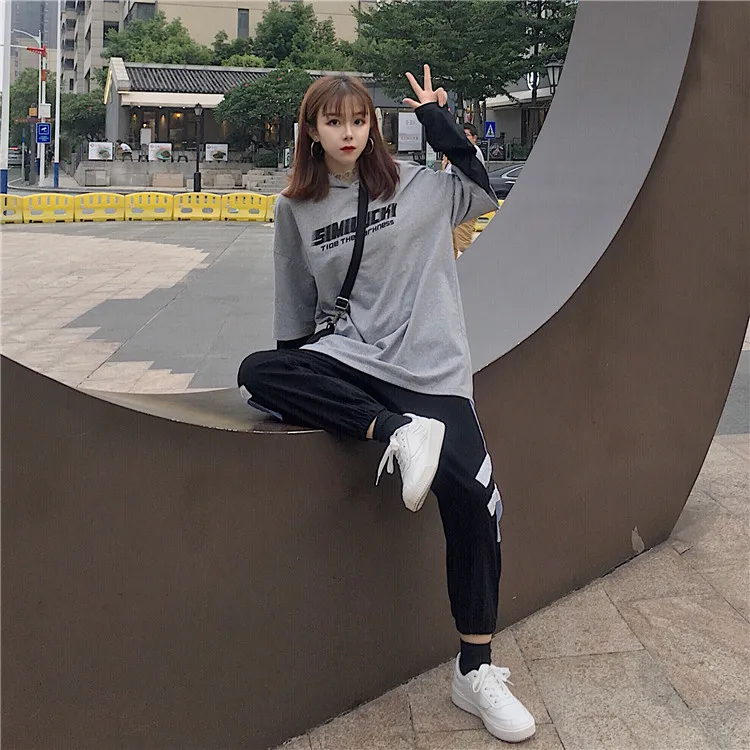 Осенняя модная футболка женские футболки корейские Ulzzang Harajuku с принтом имитация