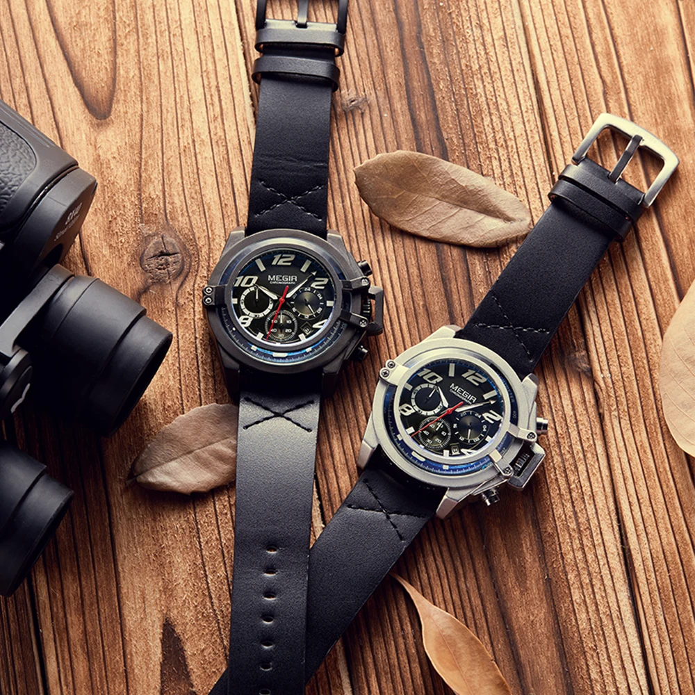 Megir мужские часы с хронографом спортивные Топ бренд Роскошные военные кварцевые
