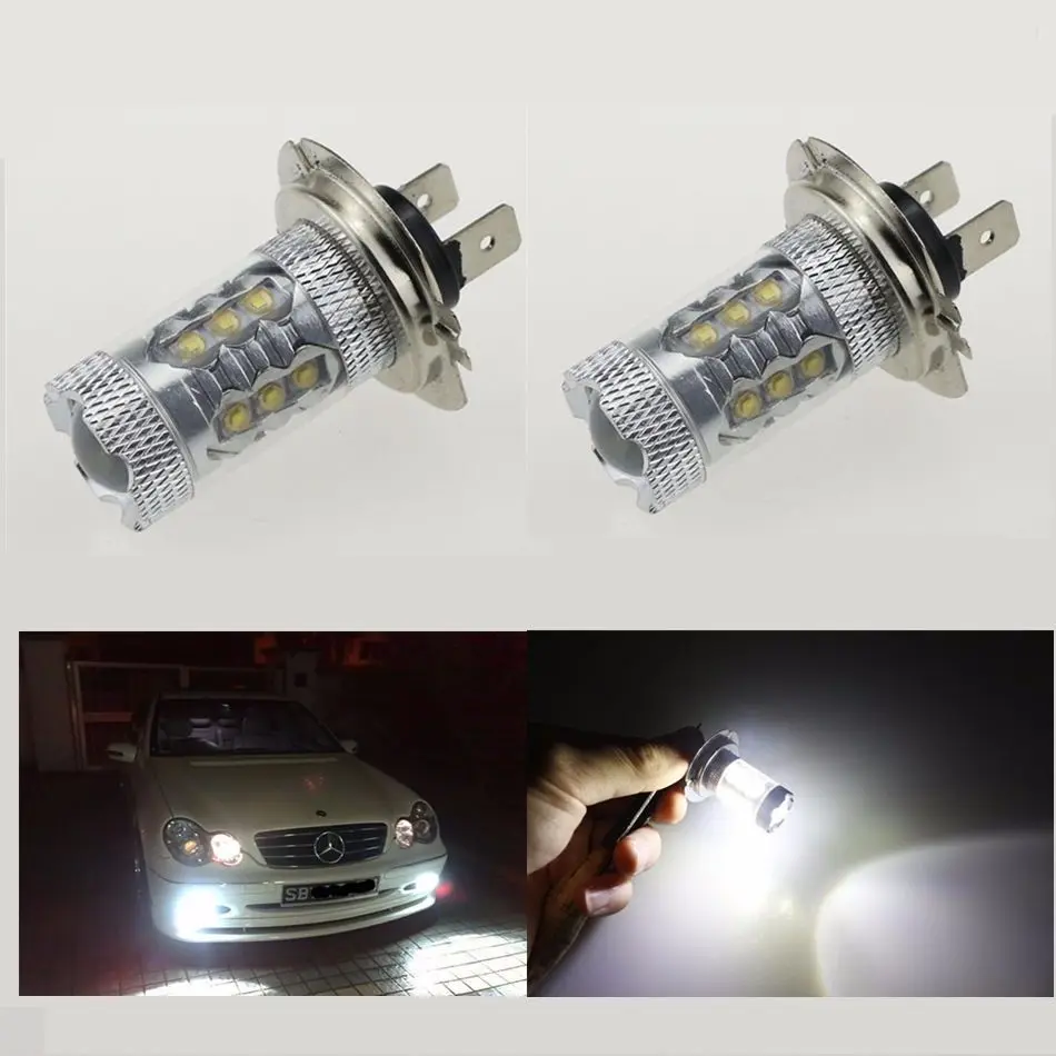 2pcs New H7 499 Blanc White 80W Haute Puissance LED Voiture Ampoules Anti Brouillard Auto Car PX26D DRL Fog Bulbs | Автомобили и