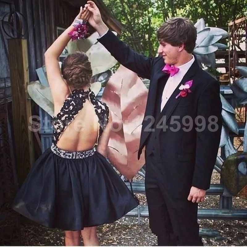 2016 Новая Мода Красивая девушка Черный Аппликации A-Line Тафта Короткие/Мини Платье