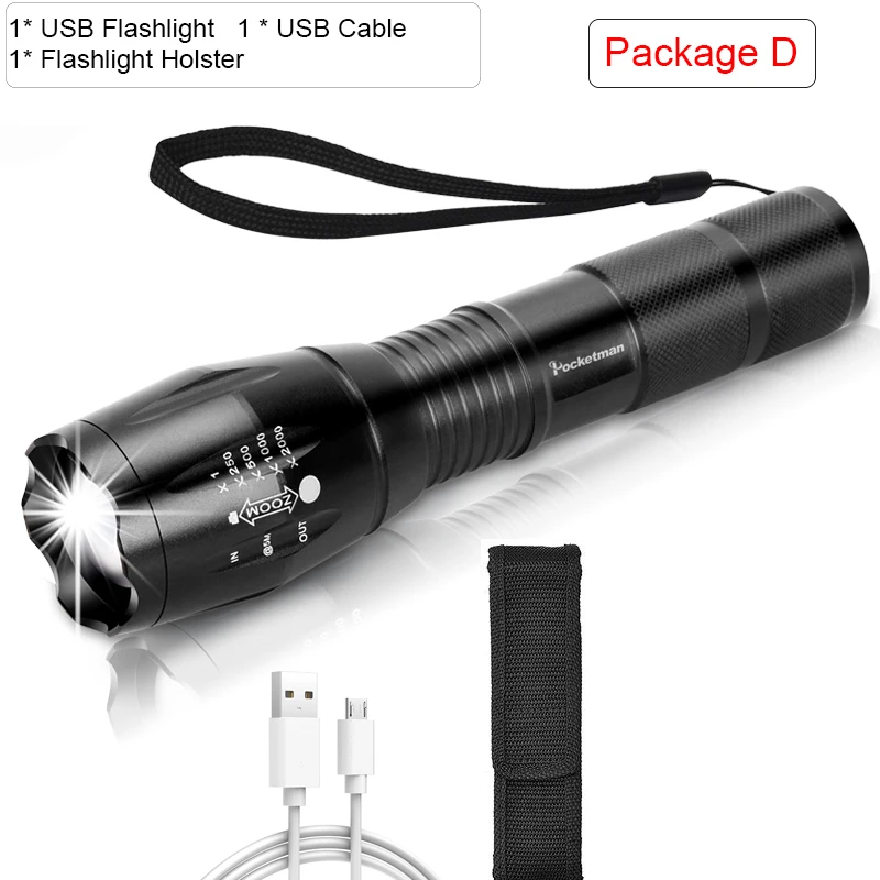 Package D 10000лм Мощный USB Фонарик светодиодный+ COB фонарь L2/T6 тактический фонарик масштабируемый перезаряжаемый светодиодный фонарик с usb-кабелем - Испускаемый цвет: Package D