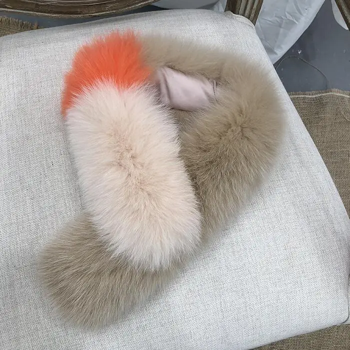 FXFURS, женские шарфы из натурального Лисьего меха, воротники, лоскутные натуральный мех лисы, глушители с зажимами, корейская мода для девушек - Цвет: blush khaki