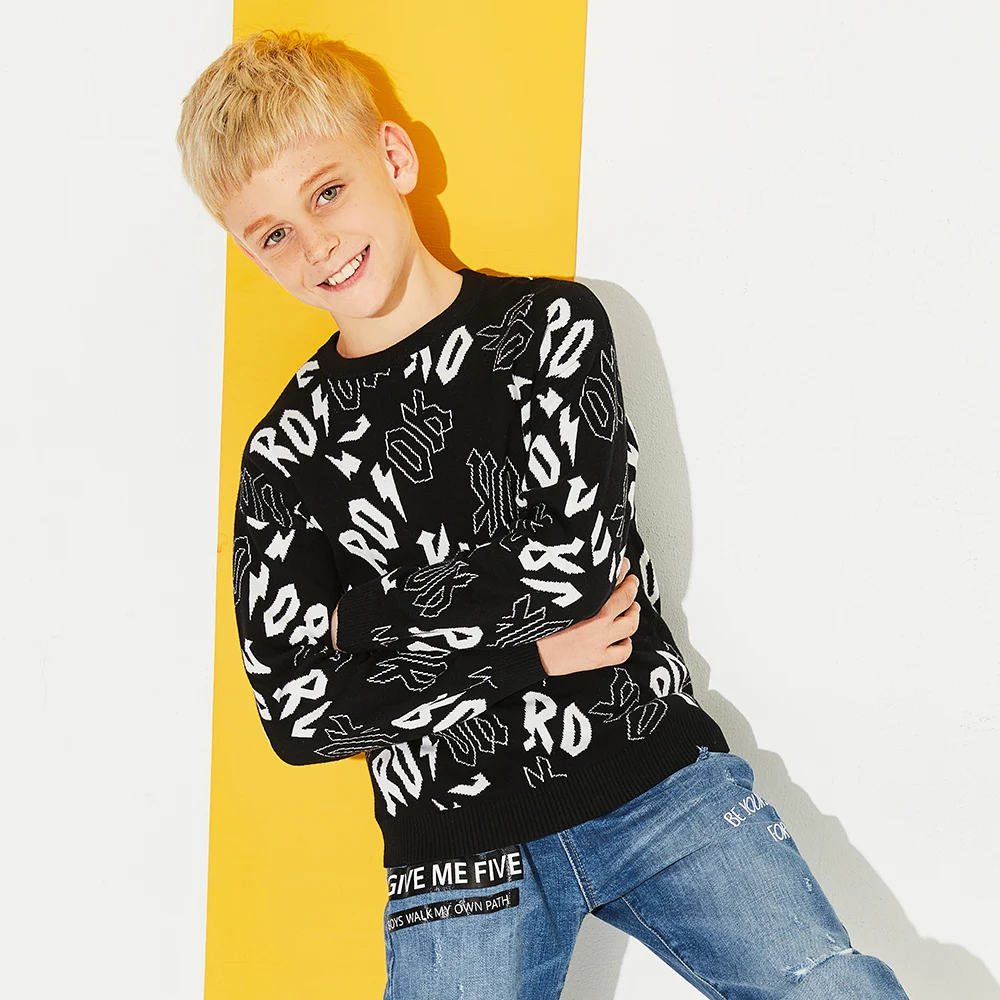 Balabala/свитер тонкой вязки с принтом для мальчиков 100% хлопок мягкий пуловер