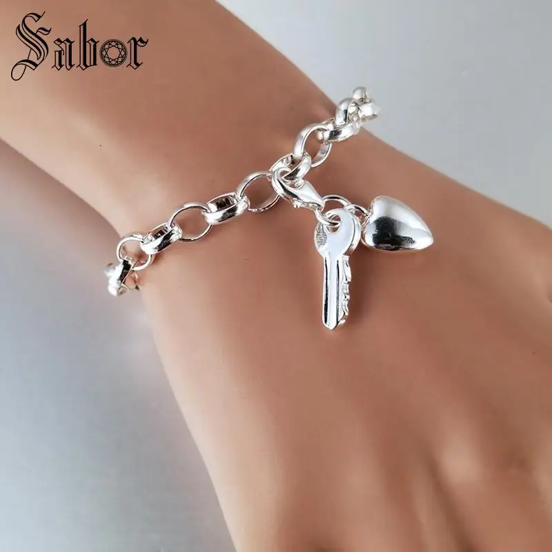 Модные серебряные подвески для сердечек и ключей подходящие браслетов ожерелий