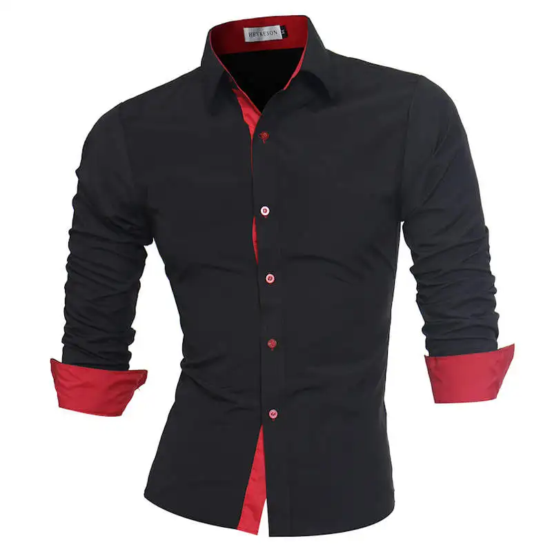 Red and black Для мужчин рубашка Марка мужской высокое качество рубашка с длинными рукавами Повседневное Slim Fit черный человек рубашки плюс Размеры M-4XL - Цвет: Red and black