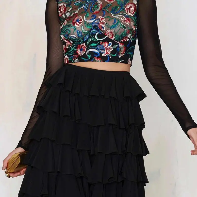 Юбка макси трапециевидная женская многоярусная модная длинная юбка клеш