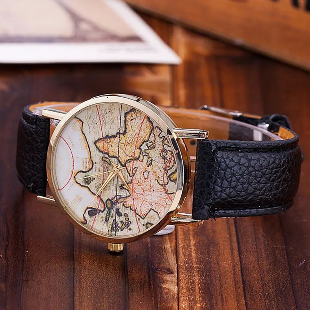 Модные повседневные женские и мужские часы унисекс дизайн карты мира платье