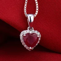 LOVERJEWELRY Solid 18K White Gold Diamond Red Ruby Heart Pendant Necklace Without Necklace Chain FREE SHIPPING